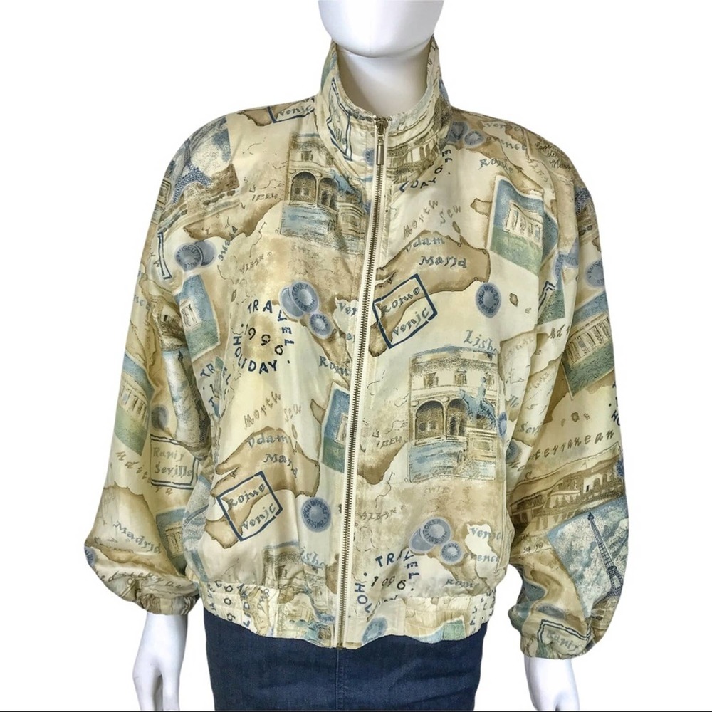 Vintage Casual Corner Petite Sophisticate Silk Travel Print Bomber - Picture 6 of 10